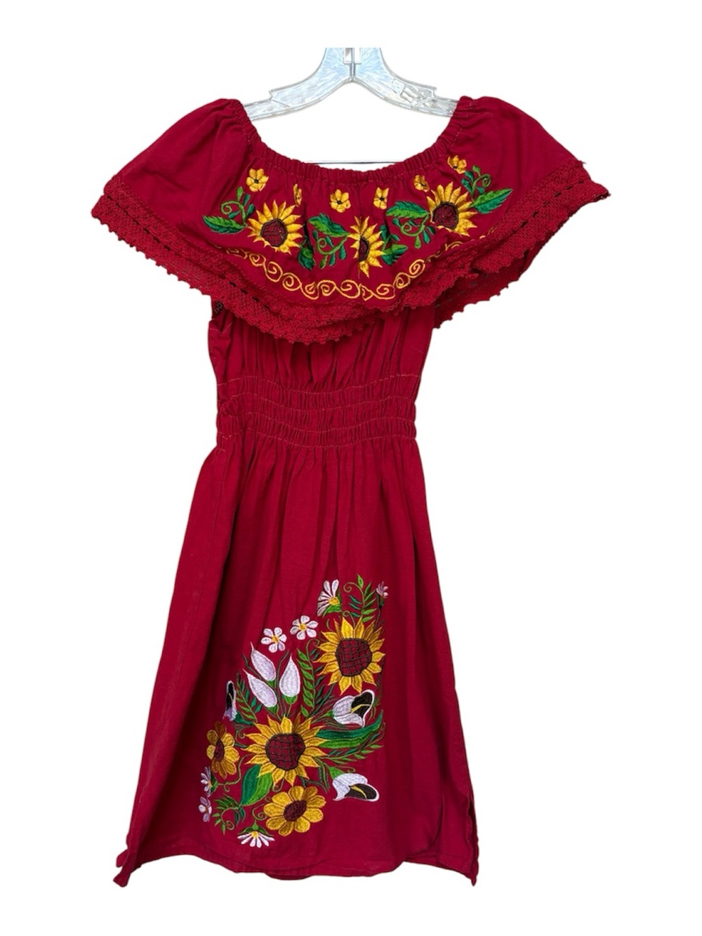 Handmade Sunflower Embroidered Boho Off Shoulder Festival Dress One Size - Picture 2 of 6